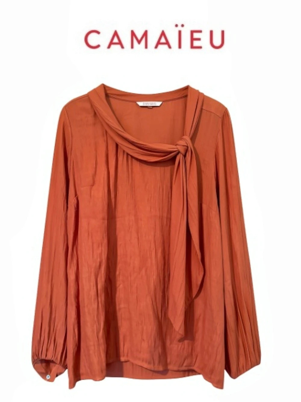 Camaïeu Orange Tie Neck Blouse